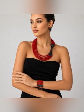 Heidi Daus Art Deco Tribal Glam Beaded Necklace Collector Couture Jewelry-Set